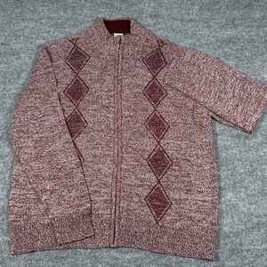 Haband Mens XL Burgundy Arglyle Diamon Pattern Full Zip Cardigan Sweater Fall